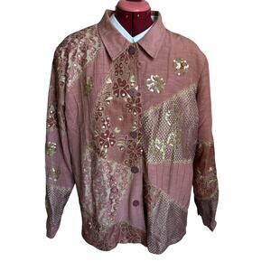 Indigo Moon Women’s Size XL Cotton Blend‎ Boho Floral Lace Sequin Jacket